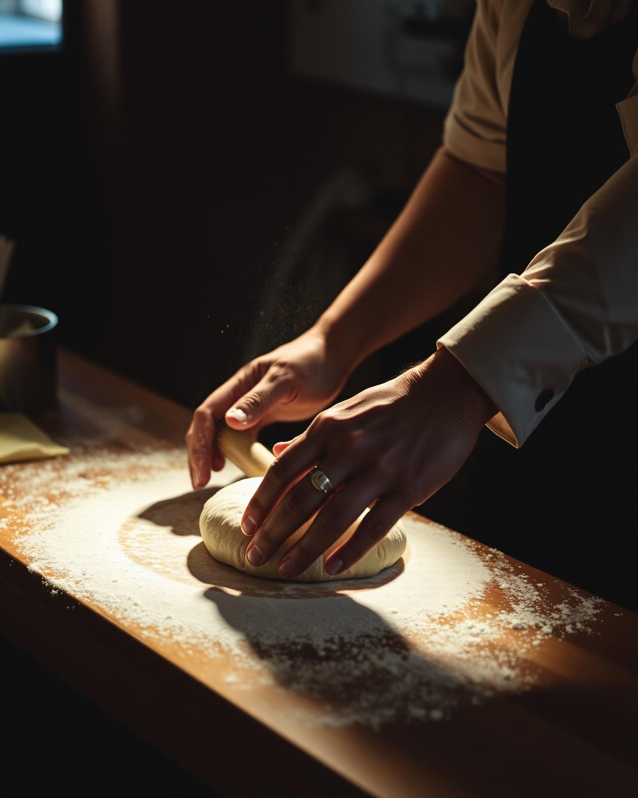 Pizzaiolo che lavora l'impasto